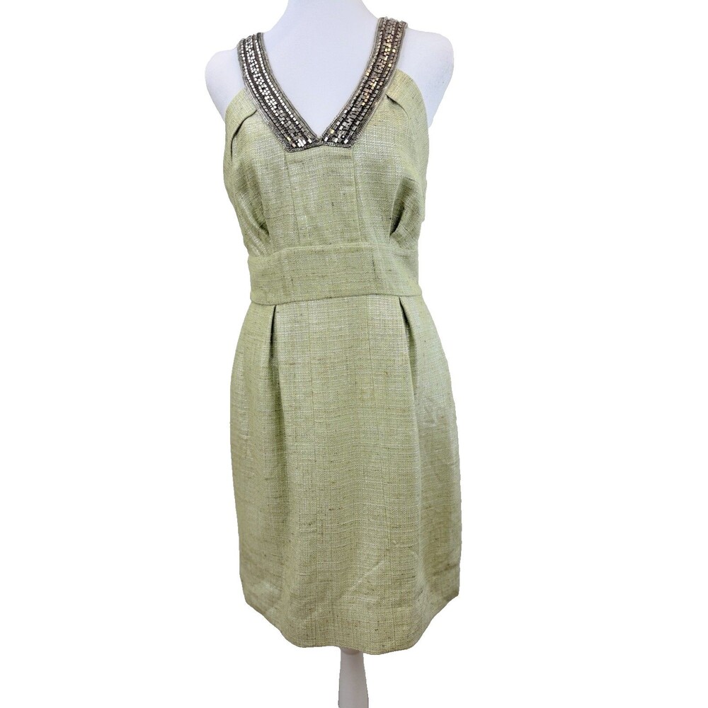 Matthew Williamson Beaded Metallic Dress Womens UK12 Green Gold Designer